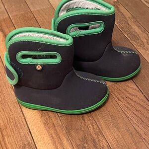 Bogs Kids Black and Green Rain Boots